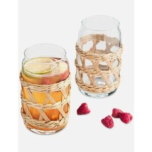 The Cellar Rattan & Glass Tumblers, Set of 2